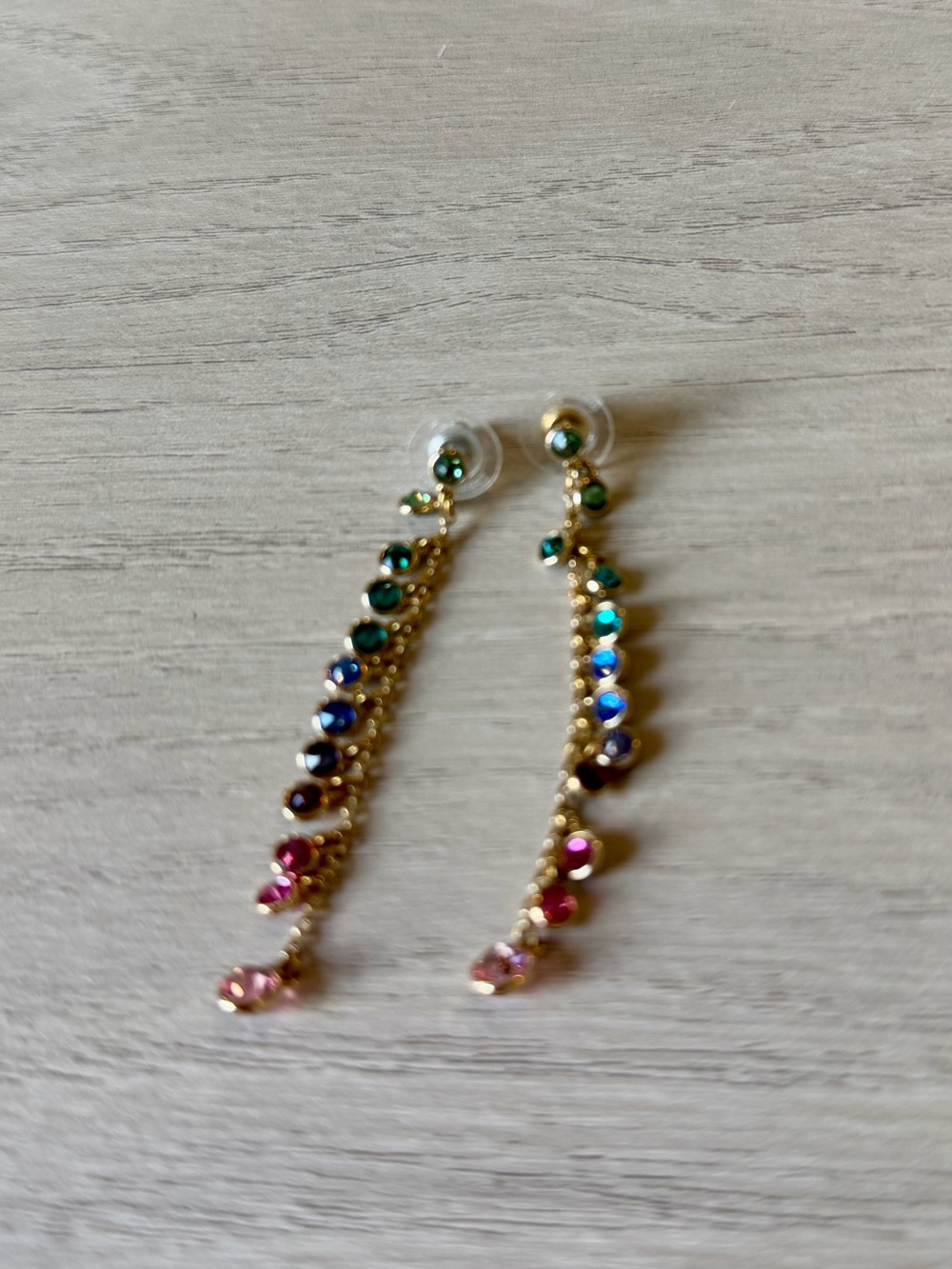 Swarovski - Gold Multicolor Rainbow Crystal Linear Drop Earrings - Picture 5 of 5